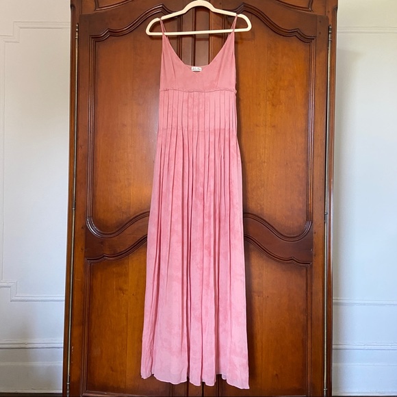 LoveShackFancy Silk Maxi Dress Pink Tie Dye Empire Pleated Bust | Size 4 - Picture 1 of 16